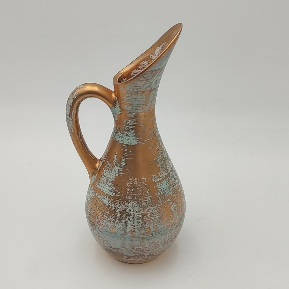 1960s Mid Century Modern Stangl Aqua & Gold Vase